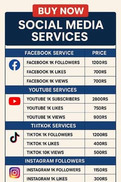 TikTok followers likes views, Instagram, YouTube, Facebook services