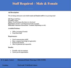Staff Required – Male & Female