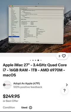 Imac All in One Core i7 16 gb Ram 27 inch screen