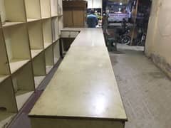 Shelves, racks and table counter for shop.