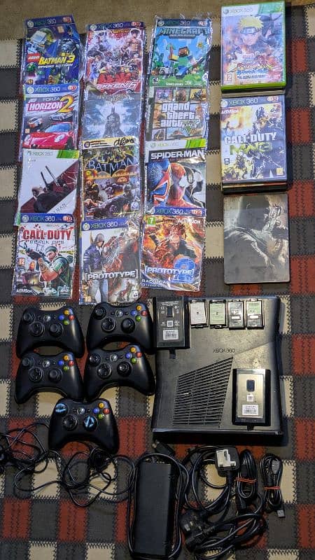 x-box 360 with 5 controllers and many games 1