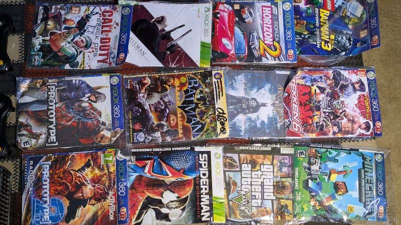 x-box 360 with 5 controllers and many games 8