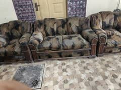 Title: 3-Seater + 2 Single Seater Wooden Sofa Set for Sale - Urgent