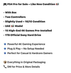  PS4 Pro for Sale – Like New Condition 