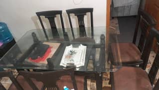 Wooden 6-Seater Dining Table with Glass Top – For Sale