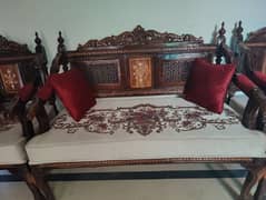 Wooden Chinioti sofa set with cushions new. . .
