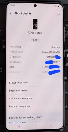 Samsung s20 ultra physical or E sim waterpack exchnge only iphone