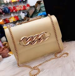 leather plain Hand Bag with long chain strap