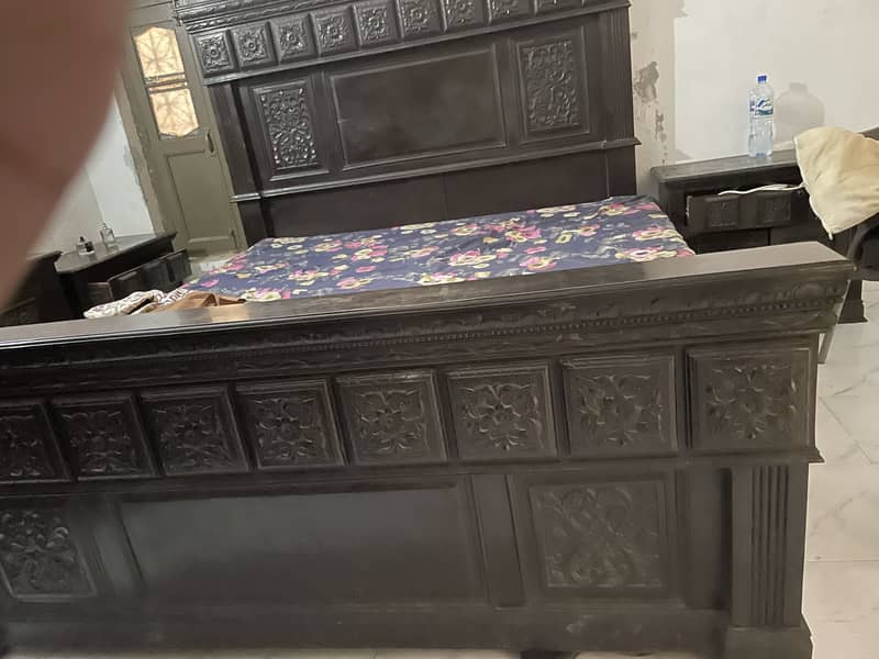 Double bed with side table and dressing table without mattress 1