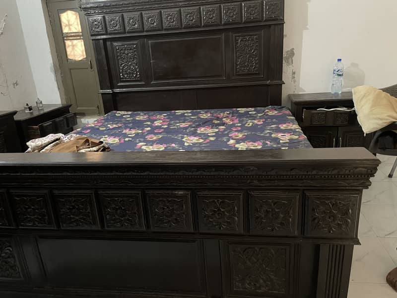 Double bed with side table and dressing table without mattress 3