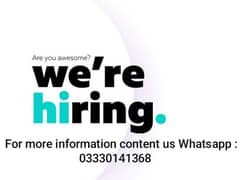 urgent staff required of 50 presons