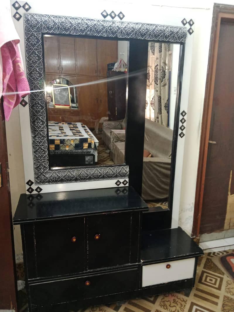 bed with side tables, dressing, showcase,1 center table 2 side table 1