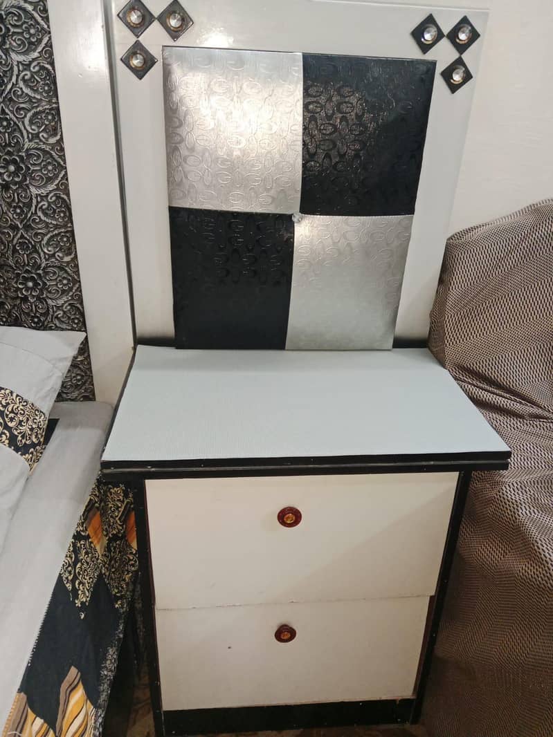 bed with side tables, dressing, showcase,1 center table 2 side table 3