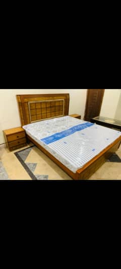 Wooden Double Bed Set with dressing and side tables