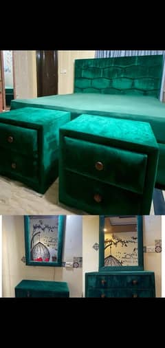 Pure Wood Green velvet Bed Set.