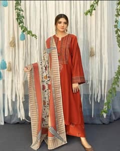 3 pcs women unstitched Embroidered Suit