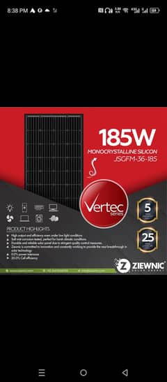 ziewic solar panel 185w ka 6 panel mojod ha no 03022804749