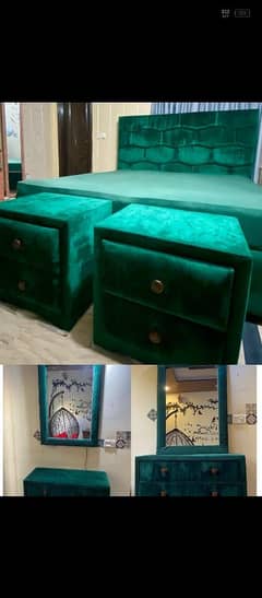 Pure Wood Green Velvet Bed Set.
