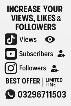 increase your followers likes views subscriber by my service