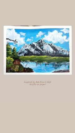 Peaceful Mountain Scene – Acrylic on Paper | Inspired by Bob Ross