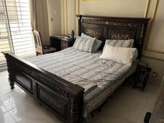King Size Bed with Matching Dressing Table – Elegant Brown Wood Finish