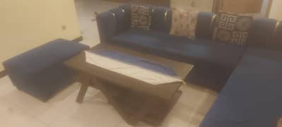 L shape sofa set 6 seater wd wooden table and rack