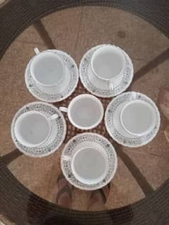 Tea Cups (6), Crystal Bowl (1), Crystal dishes (2), Crystal Trey (1).
