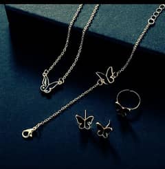Fashion Simple Butterfly Necklace Bracelet Earrings Ring Four-piece