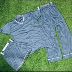 Ladies 3 Pcs Night Suit Set - Comfortable Stitched Cotton Nightwear