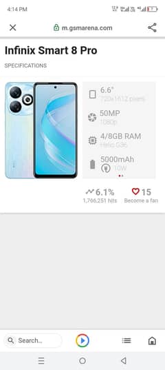 Infinix Smart 8 pro 4:128 ram-03276744268