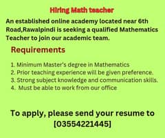 Online math tutor required