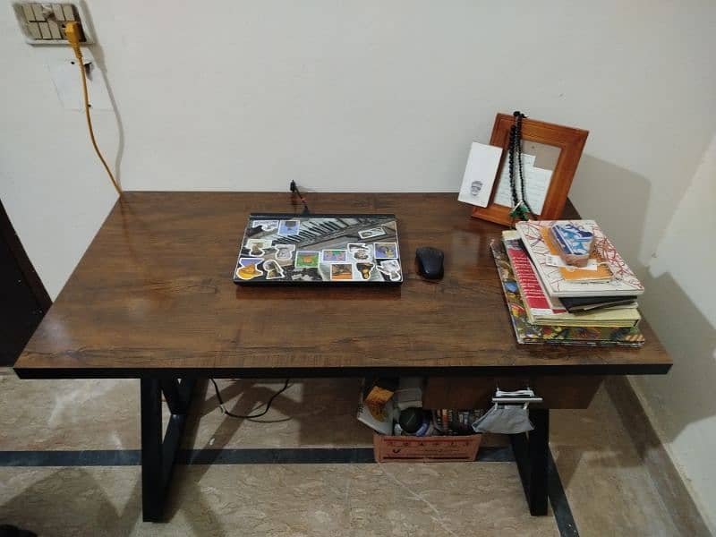 Sturdy Computer Table – Iron Frame & Wooden Top with Drawer 1