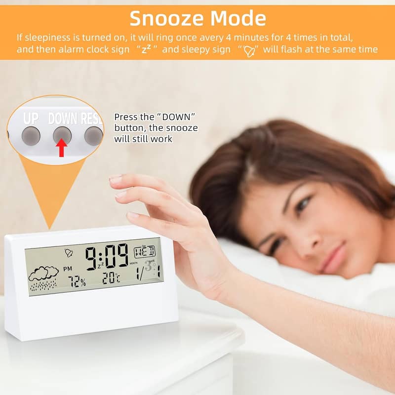 Digital Alarm Clock, Transparent LCD Display with Indoor Temperature, 8