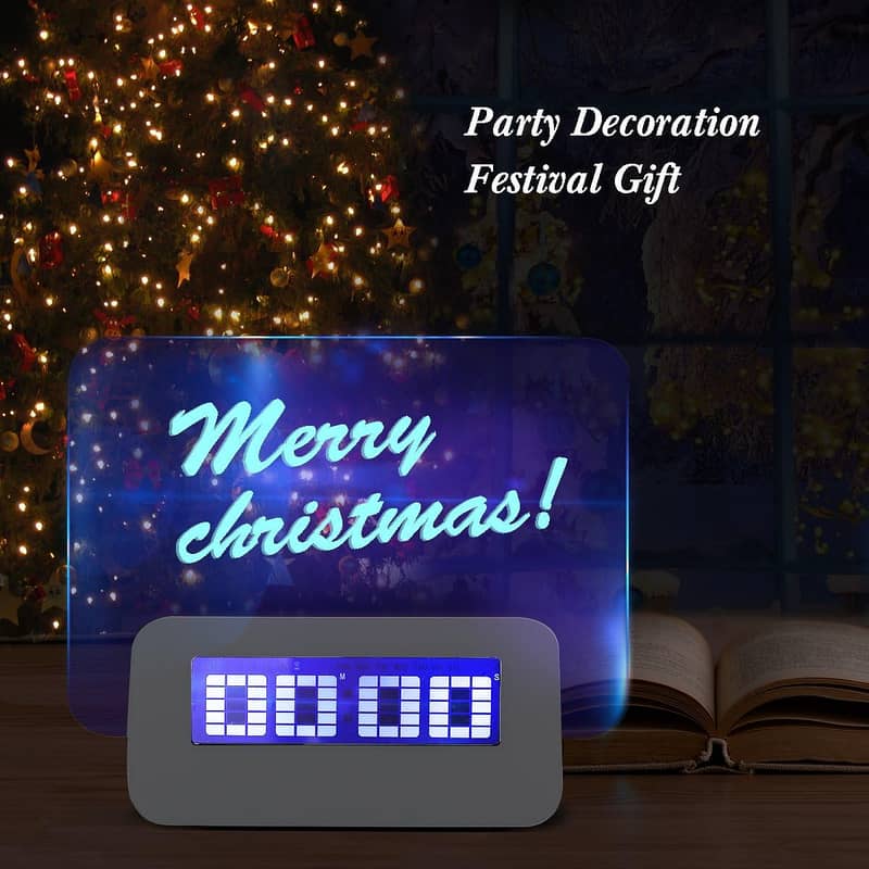 Digital Alarm Clock, Transparent LCD Display with Indoor Temperature, 9