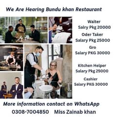 Need staff required cashier, order takers, kitchen helpers waiters,Gro