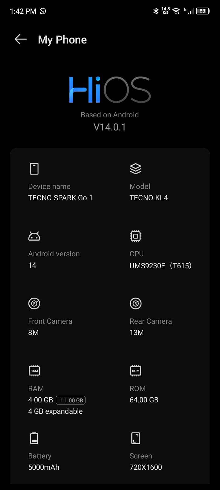 Techno spark go 1 powered by Android KL4 HIOS Edition 1