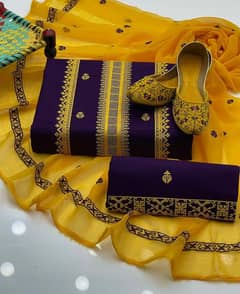 3 pcs Women's Unstitched Cotton Embroidered Suite