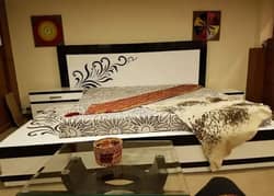 Designer king size bed with mattress  - two side tables -