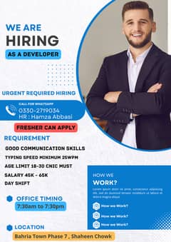 We are Hiring as a Developer URGENT REQUIRED STAFF