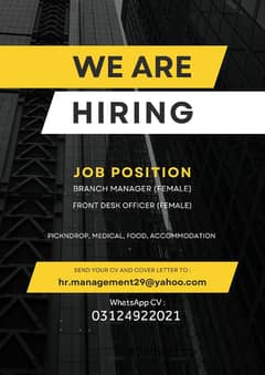 Job Branch Manager (female) Front desk officer