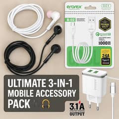 3 in 1 charger, handfree and cable deal