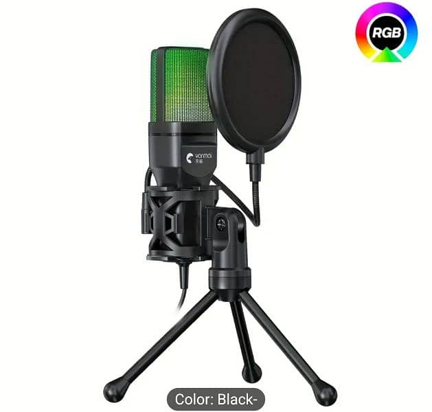 Usb condenser Mic with tripod stand and pop filter for singing, gaming 2
