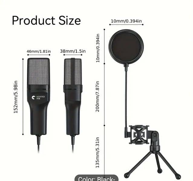 Usb condenser Mic with tripod stand and pop filter for singing, gaming 3