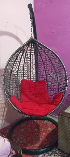 Stylish Hanging Swing Chair with Red Cushion