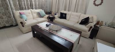 7 seater white leather Sofa set with three centre table set