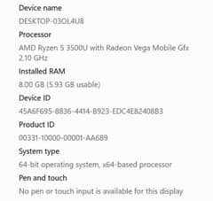 AMD Ryzen 5 3500U with Redeon window Vega mobile Gfx