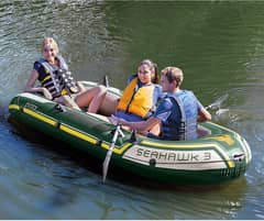 Seahawk 3 Person Inflatable Boat Set with Aluminum Oars & Pump