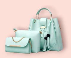 Womens PU Leather Plain Hand Bag Set