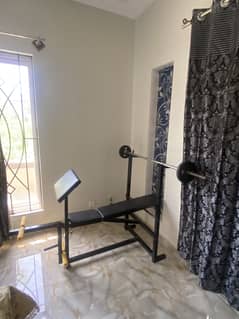 Bench press and weight plates