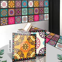 Colorful Mandala Self-Adhesive Tile Stickers — Pack of 12